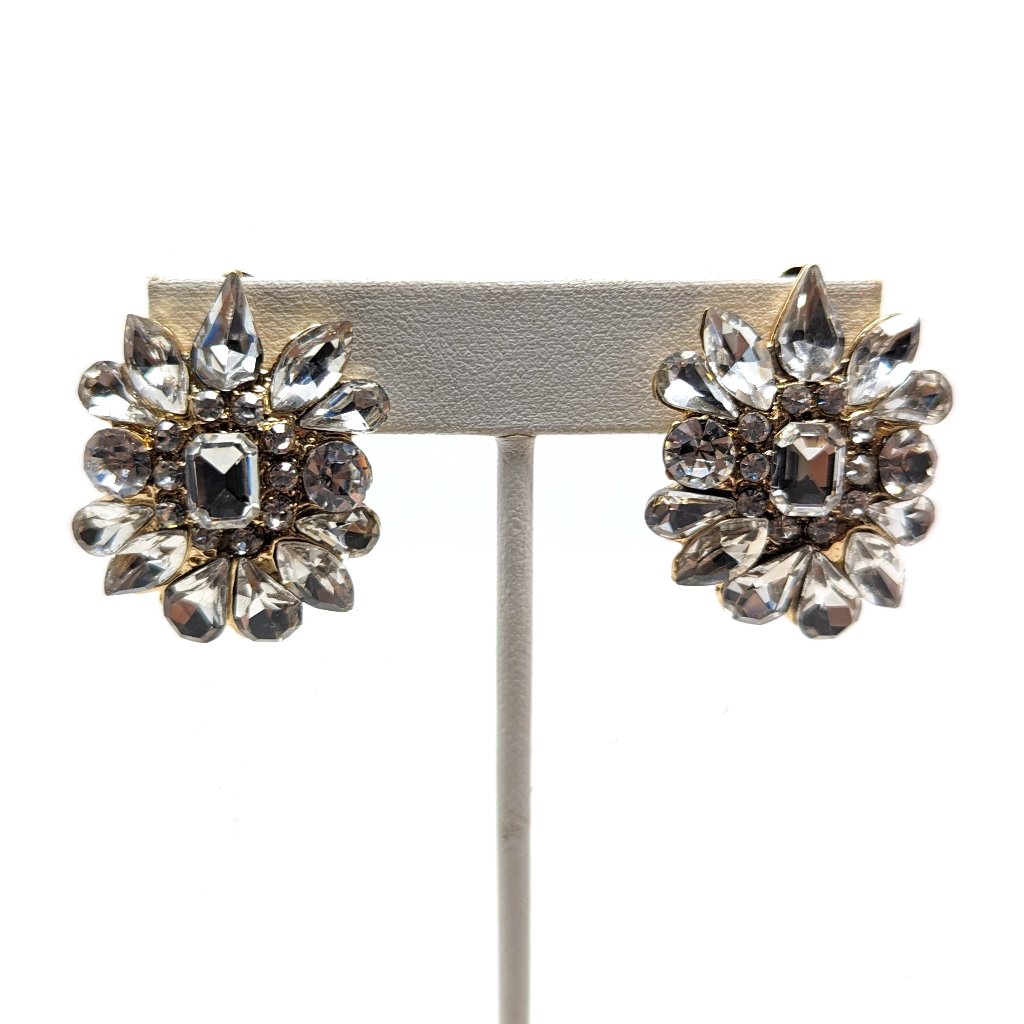 New Clear And Gold Toned Clip On Glamorous Earrings